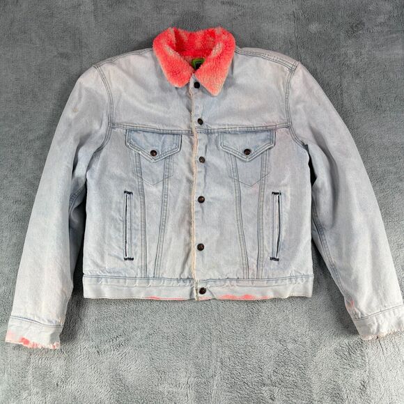 Notsonormal Denim Jacket Mens Medium Blue Cotton Orange Sherpa Lined
